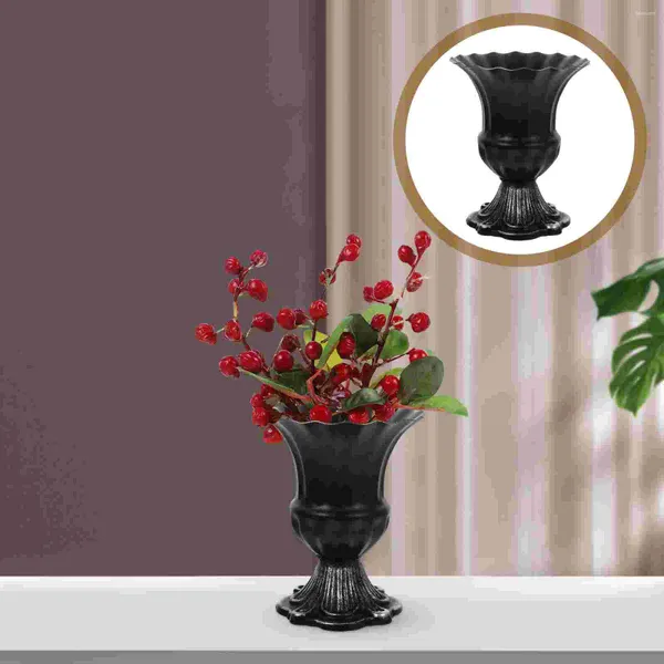 Vasen, hohe Blumeneimer, Retro-Blumentopf aus Eisen, Trompete für Mittelstücke, Buchblumen, Pflanzen, schwarzes und silbernes Arrangement