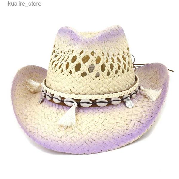 Cappelli a tesa larga Cappelli a secchiello Vendita calda Stile occidentale Cappello estivo con visiera parasole per le donne Ragazze Cappello da cowboy rosa Vacanza da viaggio Beach Party Cappello a tesa larga L240322