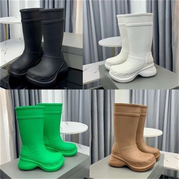 2023 crocboots homens mulheres botas de chuva joelho alta neve preto branco marrom bloqueio inverno moda saltos altos à prova dwaterproof água coxa-alta botas