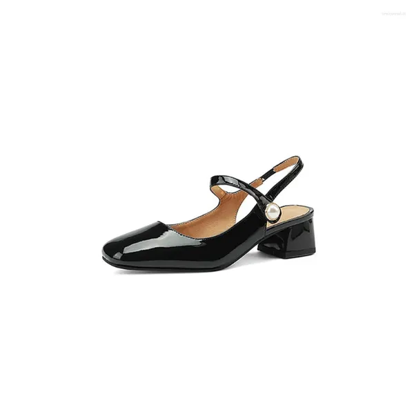 Sapatos de vestido Slingback Design Pérola Decoração Quadrado Salto Mulheres Dedo Do Pé Redondo Estilo Conciso Zapatos Elegantes de Vestir Para Mujer Luxo