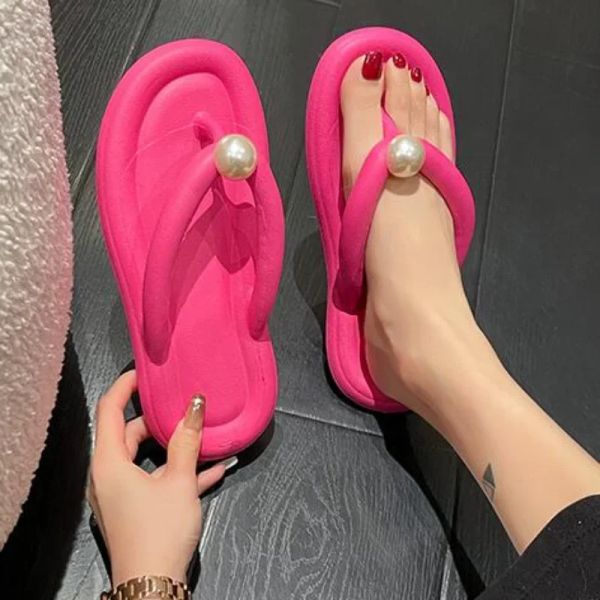 Flops Women Flip Flops Summer 2024 Scarpe per femmina comoda Sole Sole Beach Bottom Outside non slip Eva Pearl Woman Slipper