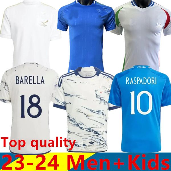 23 24 Itália Jerseys de futebol italiano SCAMACCA IMMOBILE CHIESA camisas de futebol RASPADORI JORGINHO BARELLA BASTONI Maglia italiana seleção masculina kit infantil