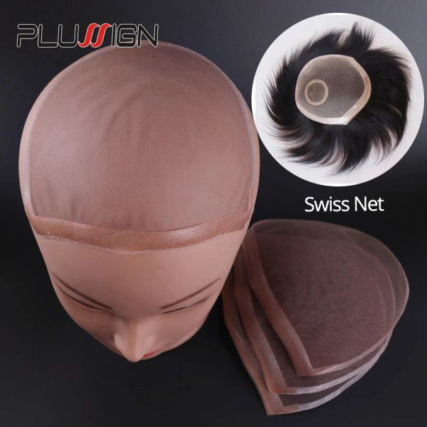 Saçında Plussign İsviçre Dantel Desen Net Yapmak İçin Peruk Toupee Üst Kapatma Vakfı Saç Aksesuarları Monofilament Stoking Peruk Kapağı