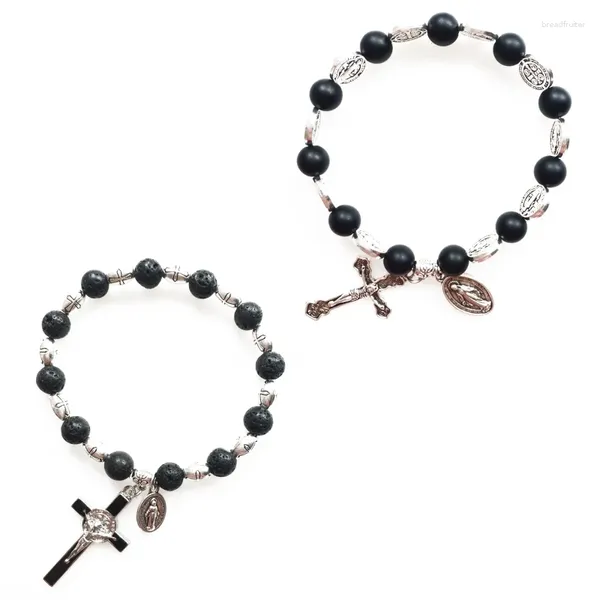 Braccialetti con ciondoli Rosario Bracciale cattolico per donna Croce elasticizzata Relig