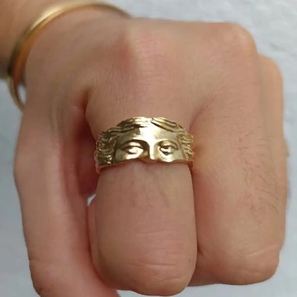 Neuer alter religiöser Glaube Jesus Kopf 14K Gold Ring für Männer Frauen Retro Gold Finger Rings Bands Mode Schmuck Geschenk