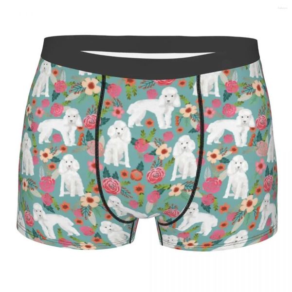 Трусы, мужские модные винтажные трусы-боксеры с цветочным принтом для собак пуделя, эластичные шорты, трусы