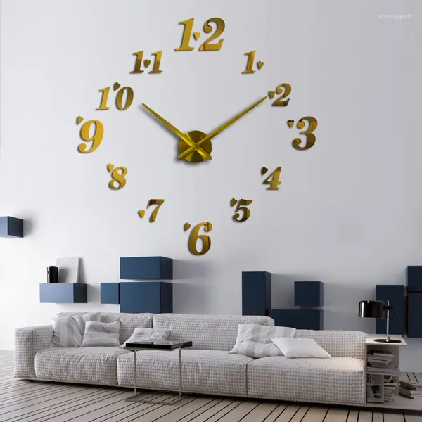 Relógios de parede Decoração de casa Relógio Design Acrílico Espelho Adesivos Acessórios Sala de estar