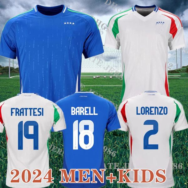 Italia hayranları oyuncu 2024 Bonucci Futbol Jorginho Insigne Verratti Erkekler Futbol Gömlekleri Chiesa Barella Chiellini Pellegrini Italys XXXL 4XL