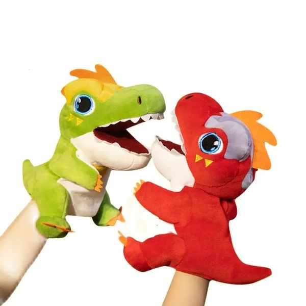 Cartone animato farcito T-rex dinosauro fuoco drago verde anime burattino a mano giocattoli neonato regalo di compleanno creativo bambola di peluche simulata 3D 240321