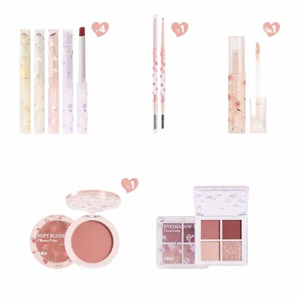 Fiore Gelatina Rossetto Ombretto Set Floria First Kiss Love Series Lip Gloss Specchio Acqua Luce Smalto labbra Cosmetici di bellezza KIT P4bj #