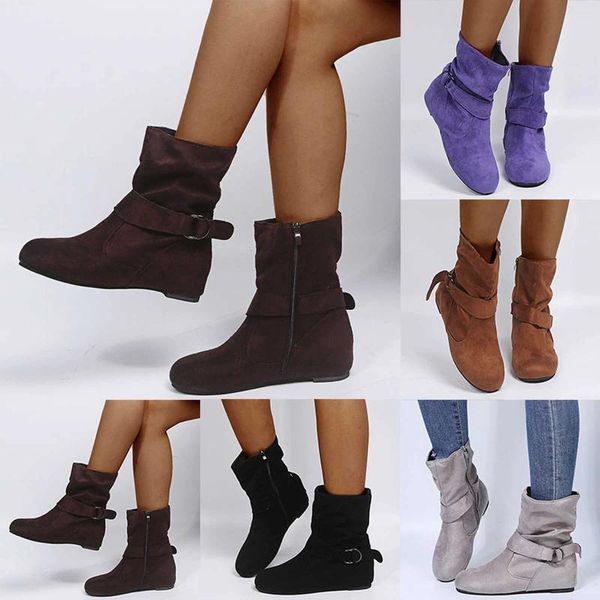 Sapatos de caminhada Mulheres Botas de Inverno Largura Largura Chuva de Borracha Mulheres Taupe para S Lace Up Chunky Heel Side Zipper