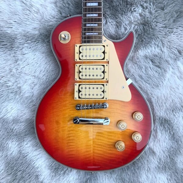 Inventario della chitarra 2023 Nuovo arrivo popolare Cherry Burst all'ingrosso elettrico dalla Cina tre pickup, con battipenna