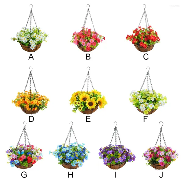 Flores decorativas cestas de suspensão versáteis artificiais para venda material ecológico cesta de flores simuladas decoração de jardim