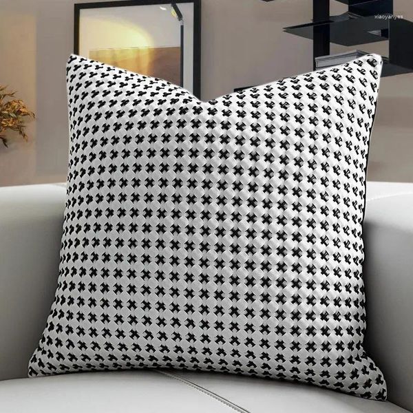 Fodera per cuscino Croker Horse 45x45 cm - Divano per divano di lusso in stile intrecciato in pelle scamosciata nera bianca senza anima
