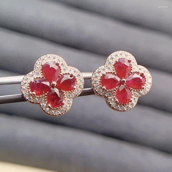 Orecchini a bottone Naturale Vero Rosso Rubino Orecchino Stile Fiore 3 4mm 0.3ct 8 pezzi Pietra preziosa Argento sterling 925 Gioielleria raffinata L24338