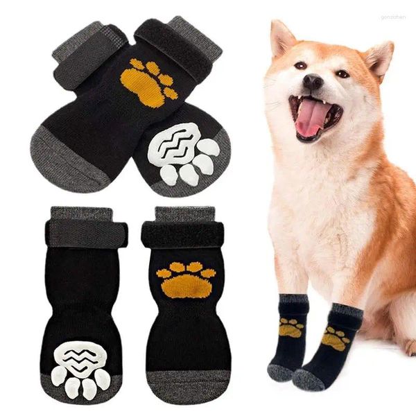 Abbigliamento per cani Copriscarpe per animali domestici Calzini antiscivolo caldi per interni Adesivo magico morbido e confortevole Vestibilità regolabile Scarpe resistenti all'usura