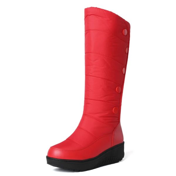 Botlar Sıcak Kürk Yüksek Kar Botları Kadın Kış Ayakkabıları Sıradan Kama Aşağı Su Geçirmez Siyah Kırmızı Beyaz Kalın Peluş Diz Yüksek Botlar Kızlar
