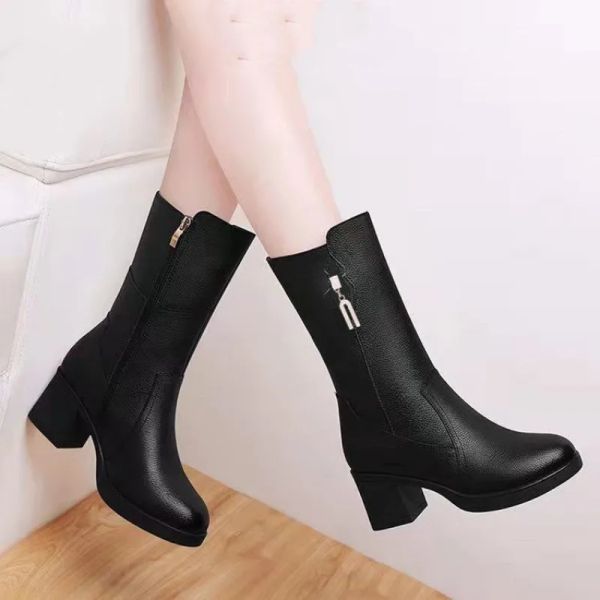 Bot Ayakkabı Yarım Yüksek Kadın Botları Orta Topuk Ayakkabı Kadın için Siyah Rhinestone Orta Buzağı Moda 2023 Tasarımcı Lüks Goth Pu Boot