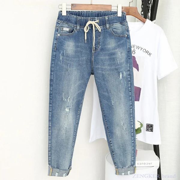 Frühlings-Sommer-Jeans in Übergröße, Damen-Stretch-Fat-Sister-Neun-Punkt-Hose, dünne Hose mit hoher Taille, Übergröße 5XL 240315