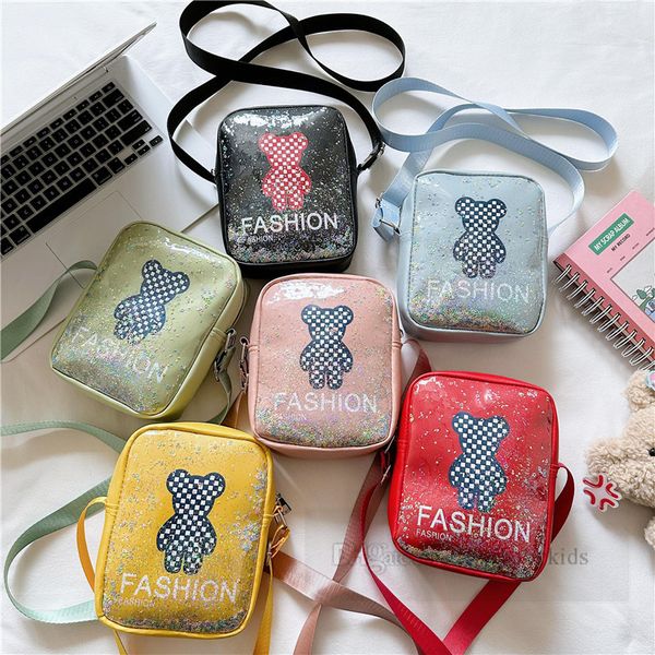 Crianças dos desenhos animados bolsas quadradas meninos meninas bonito xadrez urso carta impressa crossbody saco moda crianças único ombro sacos de telefone z7301