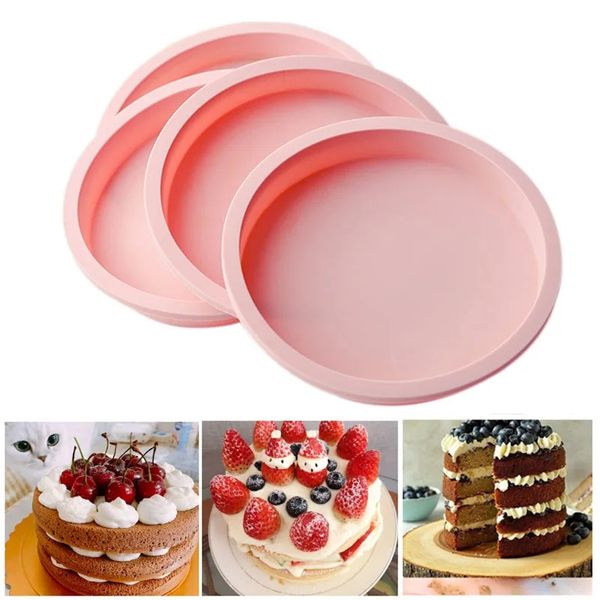 Stampi per torte a strati da 4 pollici Stampo per torta in silicone Stampo per torta Cuore rotondo Dessert Stampo per torte senza taglio Stampo per muffin Strumenti di cottura