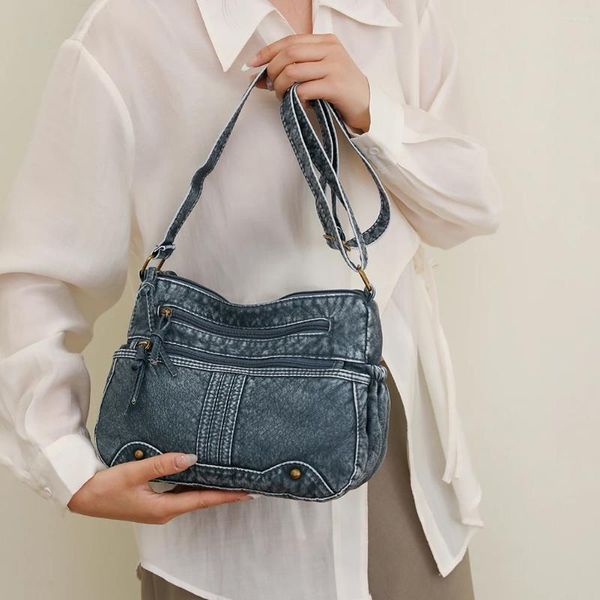 Sacos de ombro moda casual denim bolsa feminina senhora bolsas mensageiro jeans feminino tote cowboy