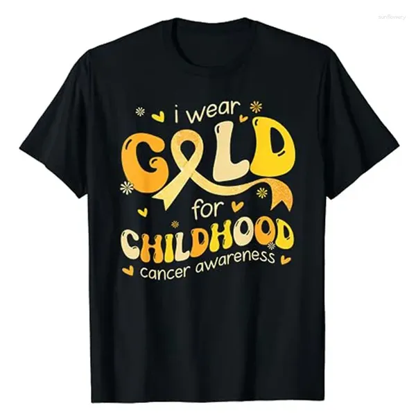 Damen-T-Shirts „I Wear Gold Childhood Cancer Awareness Support“ Retro Groovy T-Shirt Blumendruck Grafik T-Shirts Kurzarmblusen