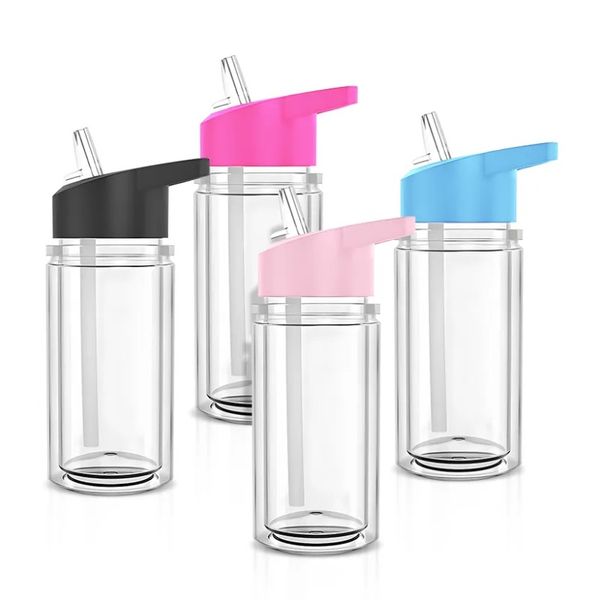Bicchiere in plastica per bambini con globo di neve preforato da 10 once e 300 ml, tazza in acrilico a doppia parete per bambini, bottiglia d'acqua sportiva glitter fai da te con foro Plug Fast JJ 3.24