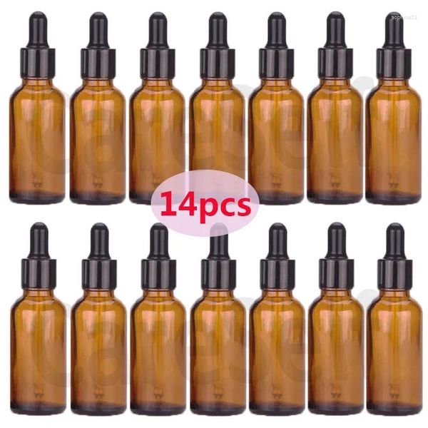 Depolama Şişeleri 14pcs 15/30/50ml Esansiyel Yağ Cam Parfüm Sıvı Kahverengi Boş Damla Şişe Masajı Doldurulabilir Pipet