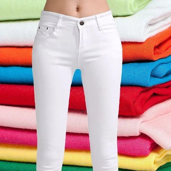 Calças de brim femininas mulher calças pés brancos doces cor lápis estiramento pant 20 cores disponíveis pantalones vaqueros mujer