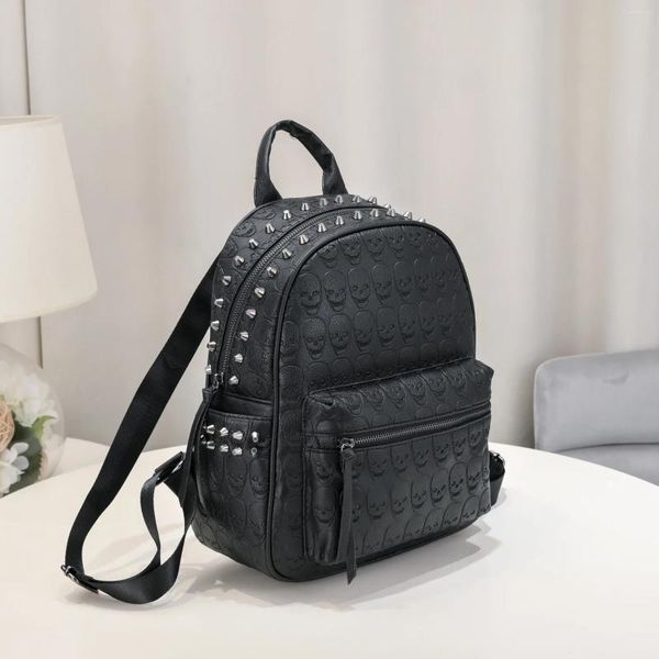 Mochilas escolares com design de luxo, mochilas casuais masculinas e femininas, rebites, couro macio, vintage, caveira, estética y2k