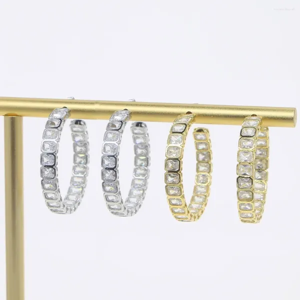 Creolen, geometrischer Ohrring für Frauen, komplettes Lünetten-Set, 5A, Zirkonia, Iced Out, Bling CZ, weiblicher Schmuck