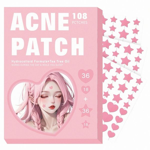 108 Acne Patch Pimple Patch, Pink Heart Star Shaped Acne Absorvendo Cover Patch, Hydrocolloid Acne Patches para Face Zit Patch A j0Ve #