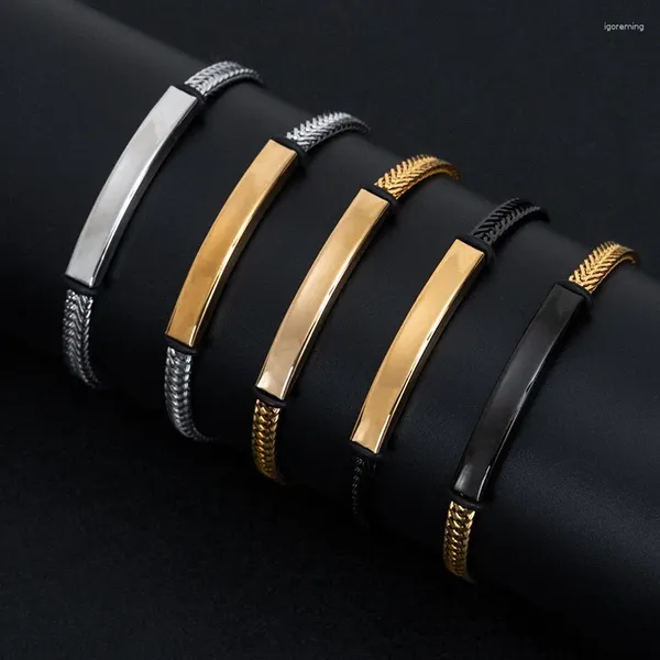 Charme pulseiras 10pcs 5mm largura 21cm comprimento moda masculina hip-hop punk pulseira de aço de titânio para homens pode ser laser