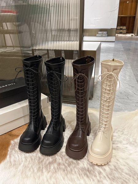 Botas botas femininas outono coxa sexy saltos altos saltos de bootswomen sapatos redondos calçados de inverno de borracha de borracha de borracha supertheknee med 2023