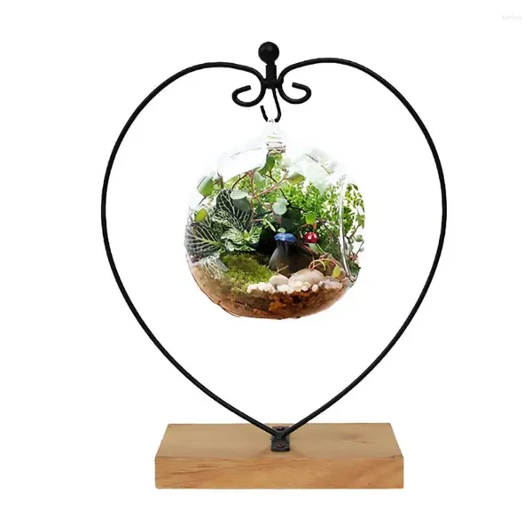 Piatti decorativi Staffa in legno di ferro Staffe a forma di cuore per espositori in globo di vetro Ornamenti pendenti in peluche Supporti per vasi di fiori