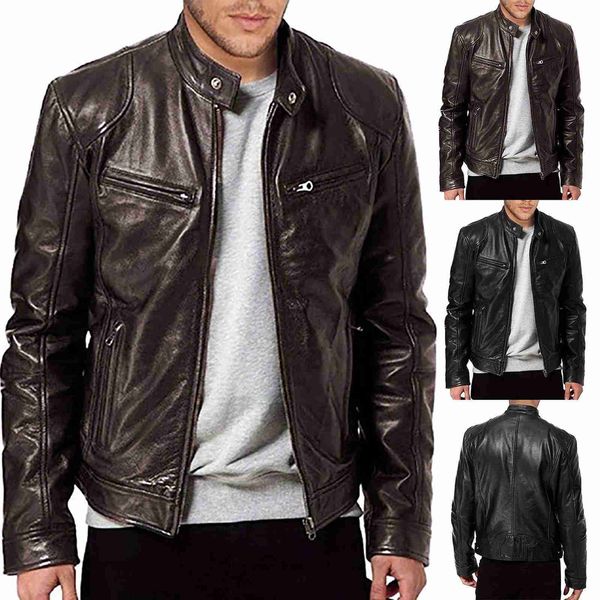 Jaquetas masculinas outono inverno moda masculina jaqueta de couro de microfibra fino ajuste real motociclista vintage casaco blusas masculino menino legal casacos