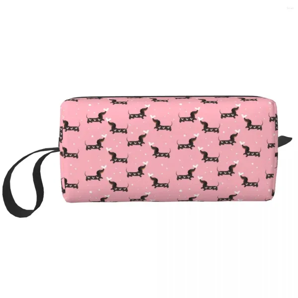 Sacos de armazenamento Personalizado Salsicha Dog Travel Cosmetic Bag para Mulheres Dachshund Higiene Pessoal Maquiagem Organizador Senhoras Beleza Dopp Kit