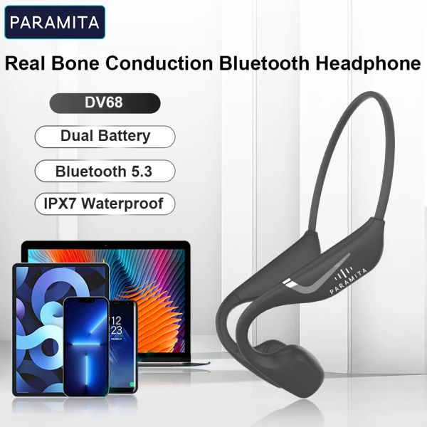 Kopfhörer PARAMITA Echtes Knochenleitungs-Bluetooth-Headset mit Mikrofon-Tastensteuerung BT5.3 Rauschunterdrückung IPX7 Wasserdicht für Sport