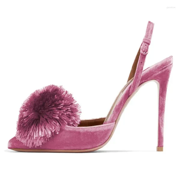 Scarpe eleganti Moda Velluto Pompon Tacco alto Punta a punta Slingback Ritagli Tacchi sottili Donna Party Club Personalizzato