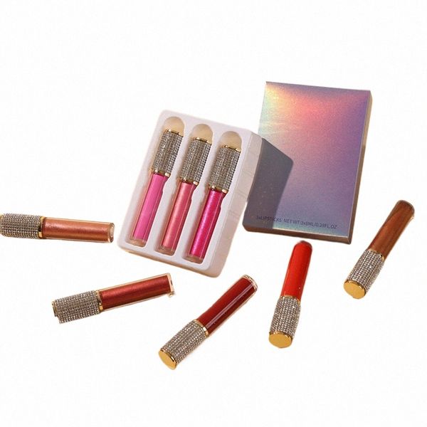 Diamd Lipgloss Kits 3 Stück Flüssiger Lippenstift Geschenkset Private Label Matte Lip Gloss Bulk Großhandel Make-up Lip Kit LG Lasting J4Ve #