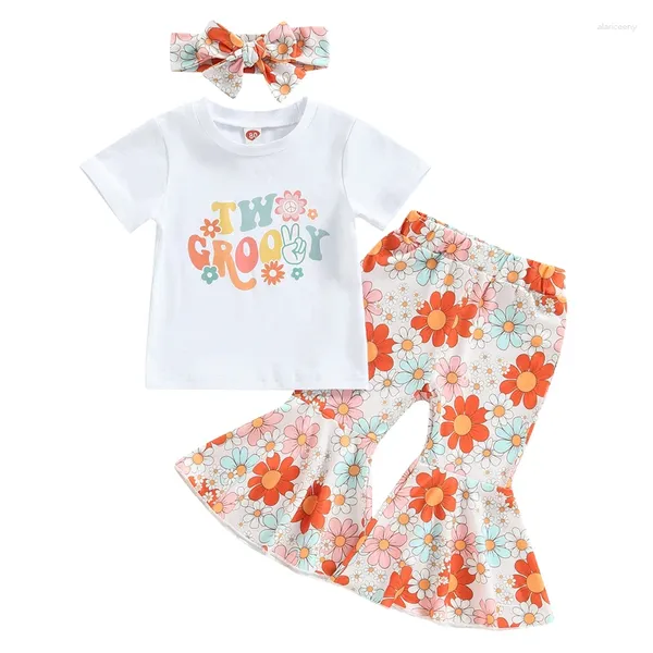 Set di abbigliamento Bambino Neonata Compleanno Vestito Groovy Uno/Due Pagliaccetti Camicie Fiore Campana Pantaloni Fascia per capelli Abiti Boho