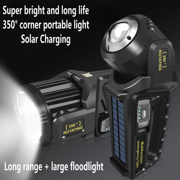 Nova multifuncional solar portátil luz holofote lanterna forte tocha de iluminação de alta potência