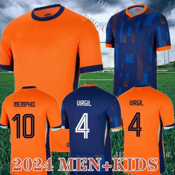 24 25 Holanda MEMPHIS European Holland Club Soccer Jersey 2024 2025 Camisa de Futebol da Seleção Holandesa Homens Crianças Kit Conjunto Completo Home Away MEMPHIS XAVI GAKPO