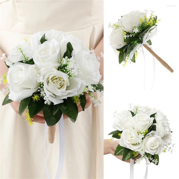 Fiori decorativi Bouquet da sposa per la sposa Rosa artificiale Festa in chiesa Cerimonia Anniversario Decorazione Dropship