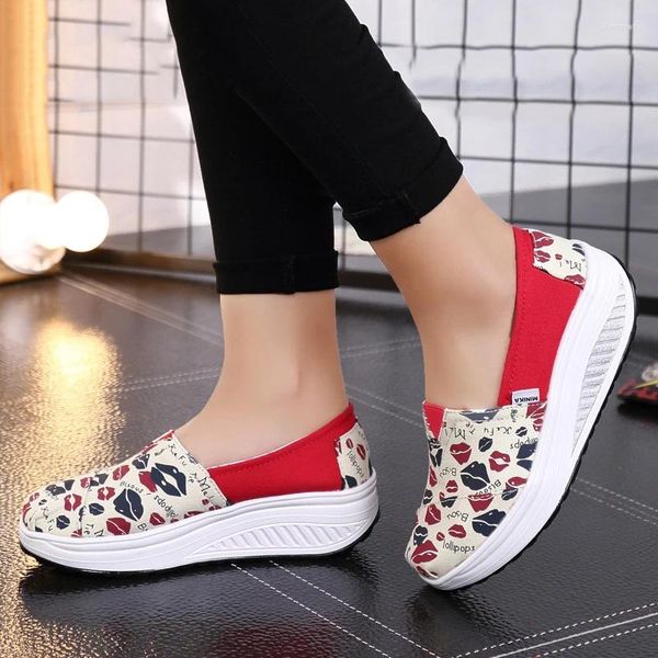 Scarpe casual autunno a dondolo moda donna tela slip on zeppa sneakers con plateau traspirante femminile Zapatillas Mujer