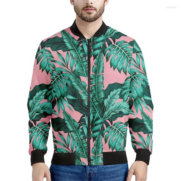 Herrenjacken Tropische Baumblätter Grafikjacke Für Männer 3D-gedruckte Pflanzen Reißverschluss Lässiger Mantel Frühling Herbst Reißverschluss Bomber Sweatshirt