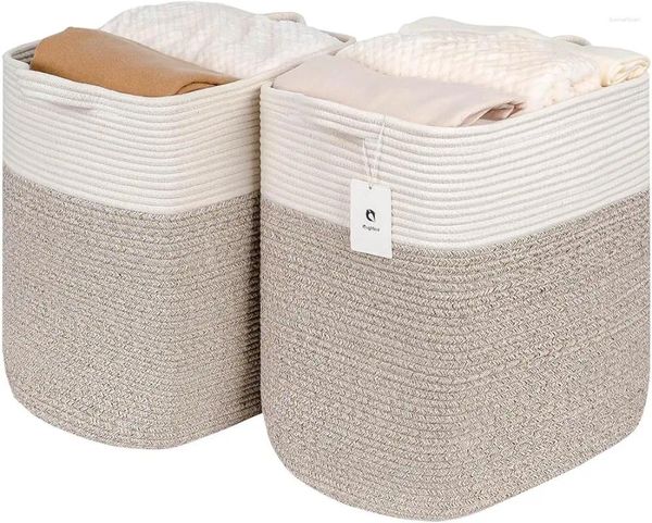 Sacos de lavanderia Cesta alta dobrada caixa de alça retangular de bambu com organizador de armário branco marrom dobrável