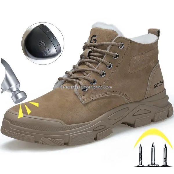 Botas sapatos de segurança de inverno homens botas de segurança de trabalho indestrutíveis para sapatos de dedo de aço de aço, sapatos de trabalho antispark, marca de segurança masculina marca