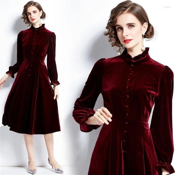 Abiti casual Stile romantico francese Vino rosso Party Softerable Warming Trendy Velluto aderente Abito autunnale per giovane donna Tunica Vestido